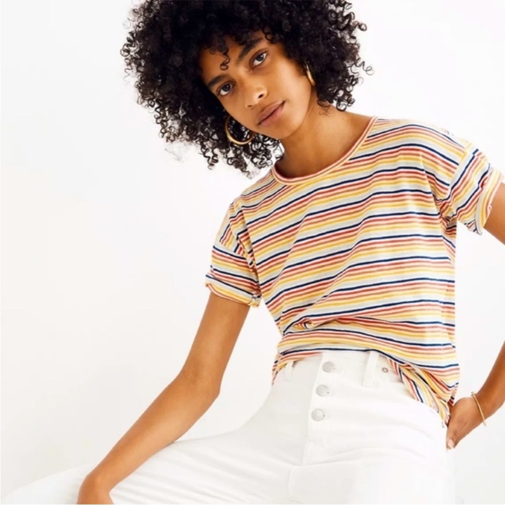 🌈 Madewell Whisper Cotton Crewneck Tee in Rainbow Stripe 🌈